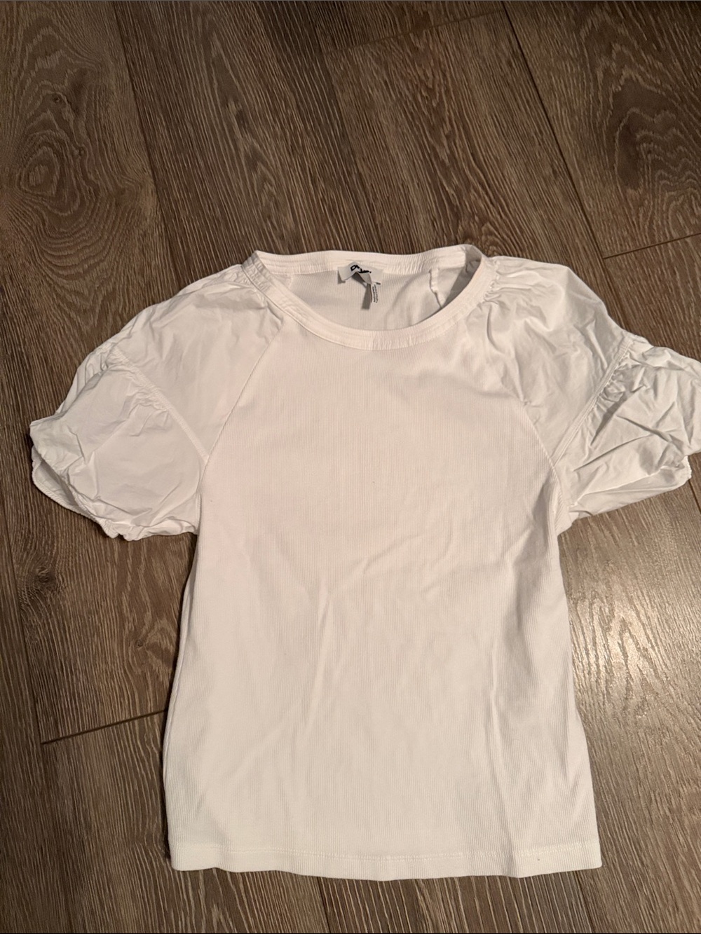 DKNY White Puff Sleeve Crewneck Tee